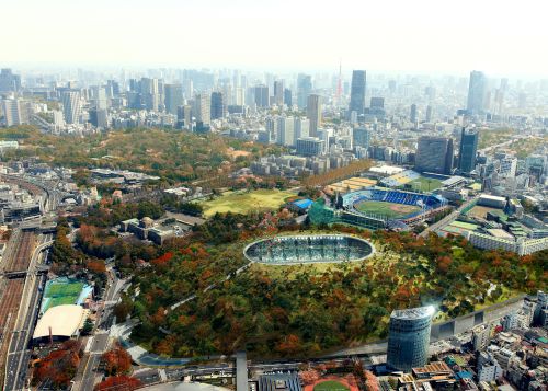 Der Entwurf für das japanische New National Stadium zeigt, wie bei Tsuyoshi Tane Technik und Natur koexistieren. (Visualisierung: DGT)